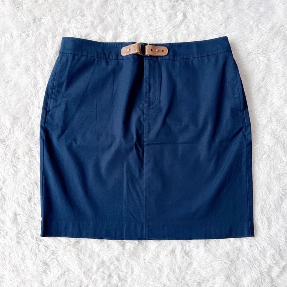 Lauren Ralph Lauren Navy Blue Gold Detail Belt pencil Short Skirt Preppy Classic